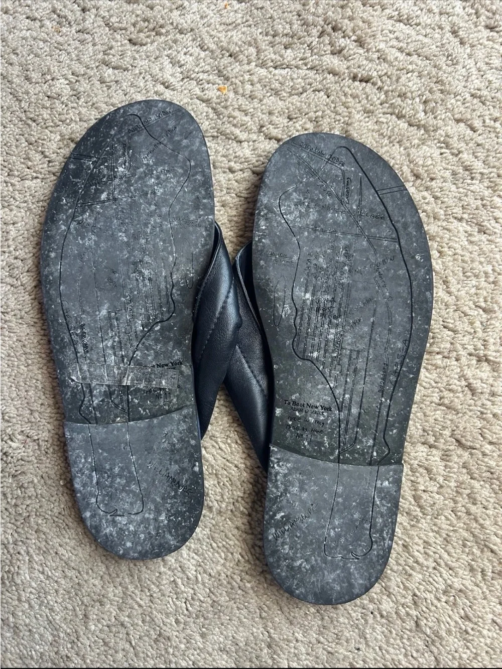 To Boot Navy Blue and Black Leather Thong Sandals
